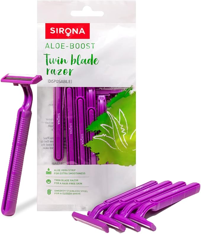 Sirona Pack of 5 Disposable Hair Removal Razors for Women with Aloe Boost
