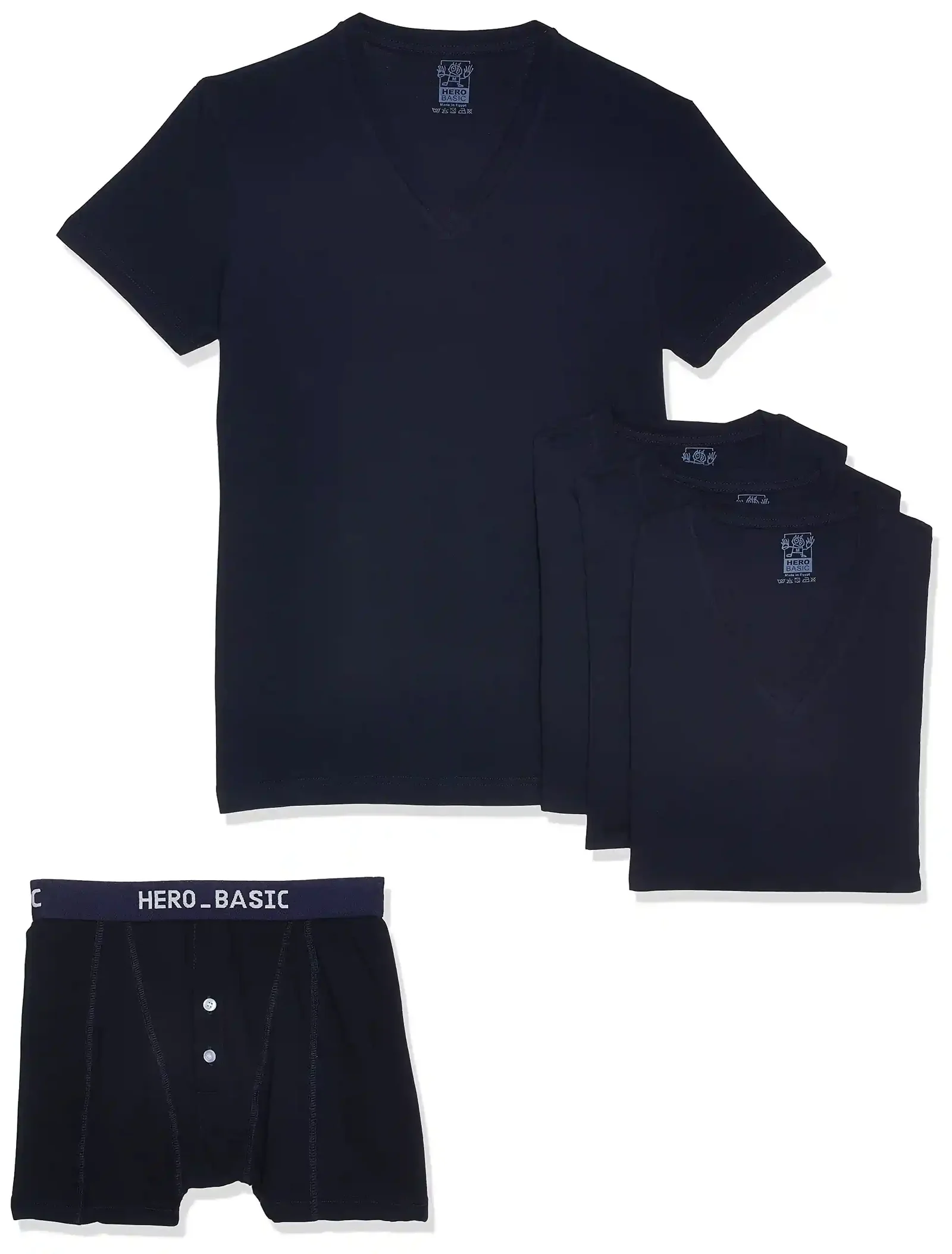 Hero Basic Men’s 4-Piece Set – V-Neck T-Shirts with Free Boxer Shorts | Everyday Comfort Essentials Pack