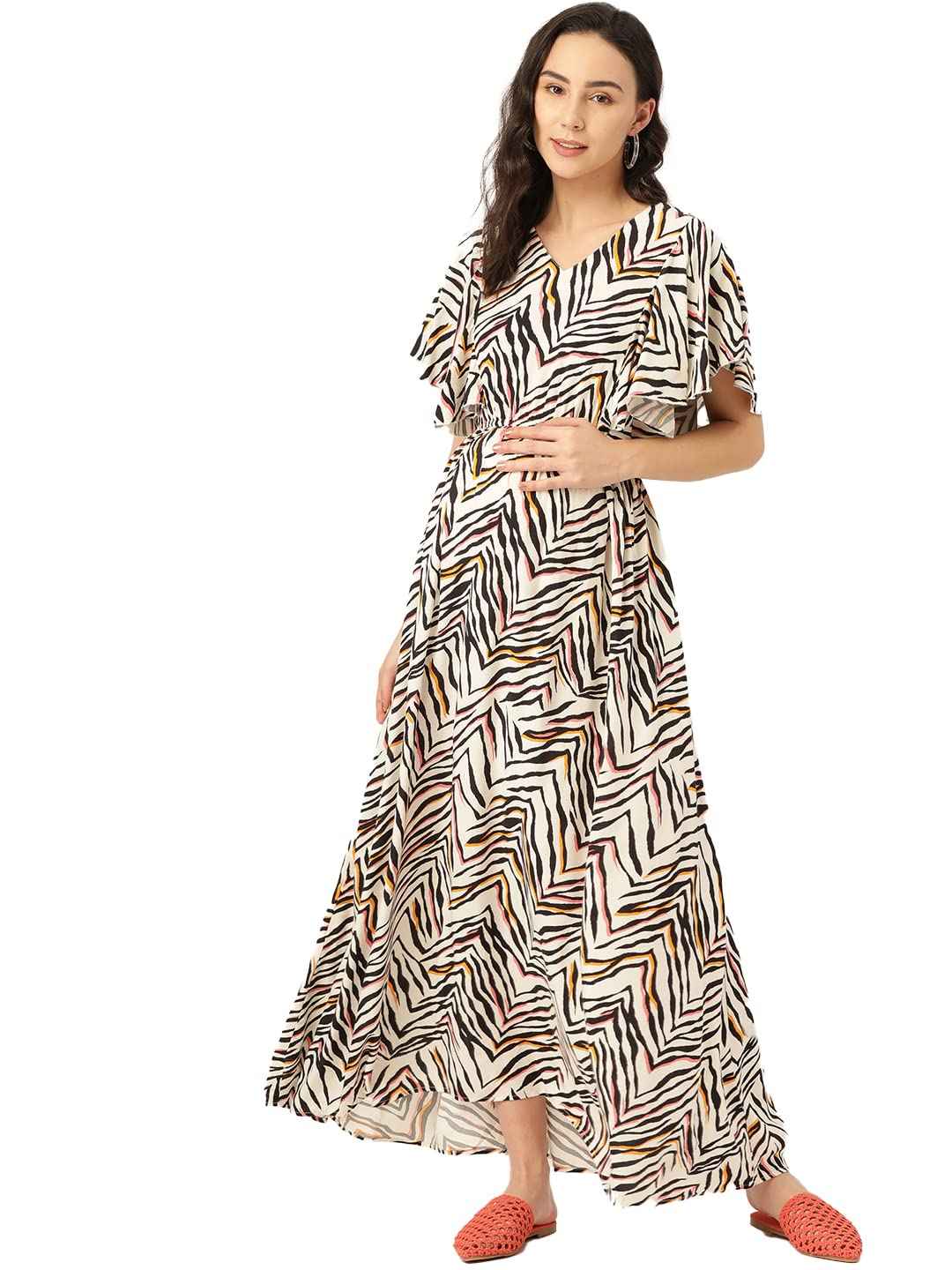 Momstory Women Nursing Dress Concealed Zip Viscose Multi Color