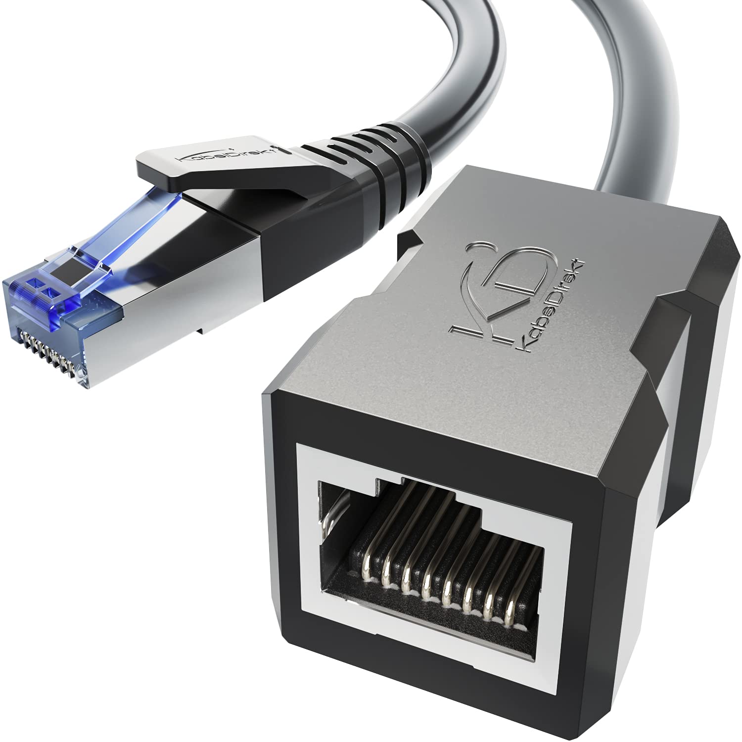KabelDirekt 1m CAT7 Ethernet Extension Cable 10Gbps RJ45 Male to Female LAN Extender with SF/FTP Shielding High Speed Network Cable for Gaming Streaming and Office Black