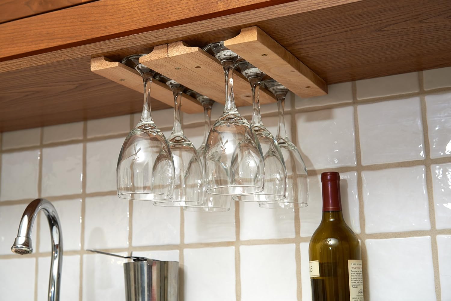 Fox Run Under Cabinet Wooden Wine Glass Holder Rack – Brown
