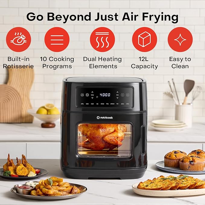 Nutricook 12L Air Fryer Oven with Rotisserie Black - Used