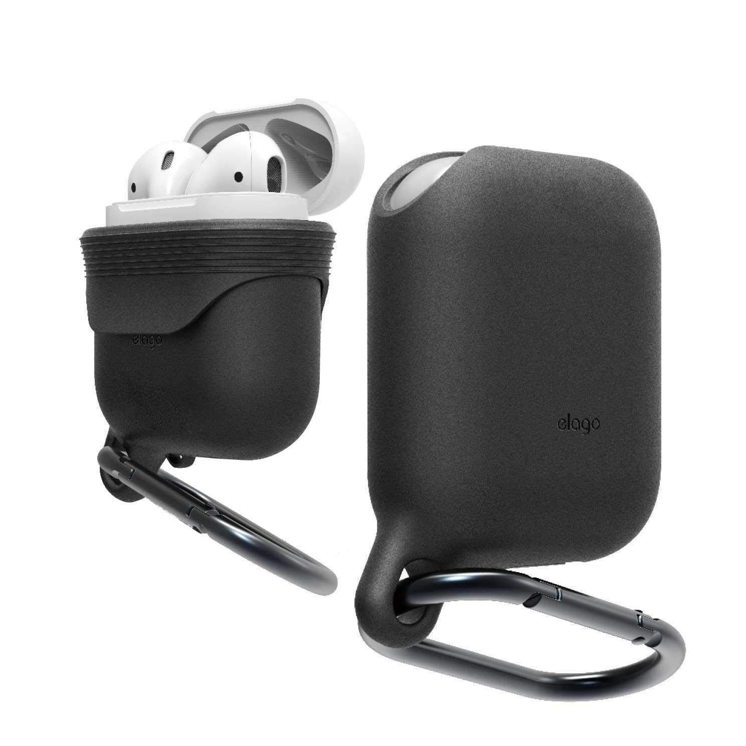 Elago Waterproof Hang Case for AirPods – Protective Silicone Cover with Hanging Hook – Black