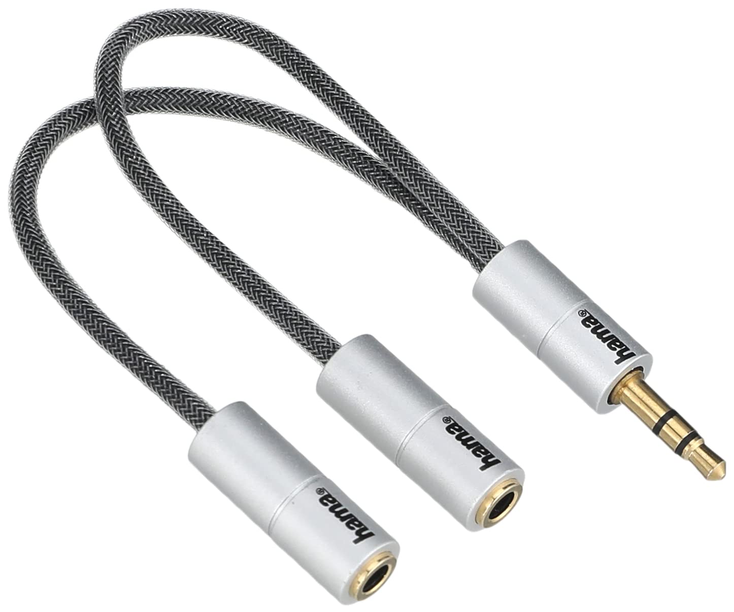 Hama Aluline 3.5mm Audio Jack Adapter – 3.5mm Male to Dual 3.5mm Female Stereo Splitter