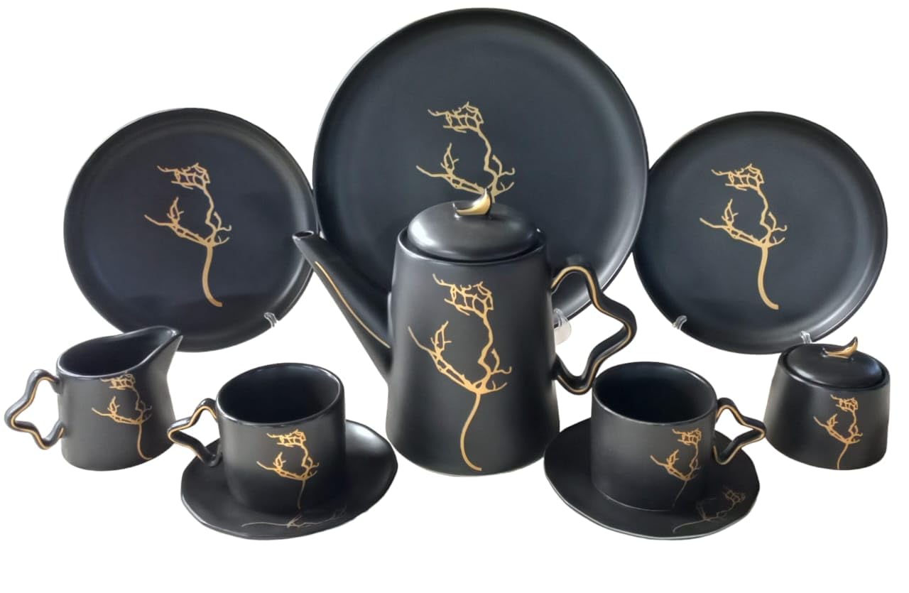 Mazaj Porcelain Tea Set 24 Pieces Elegant Tea Serving Set – Open Box