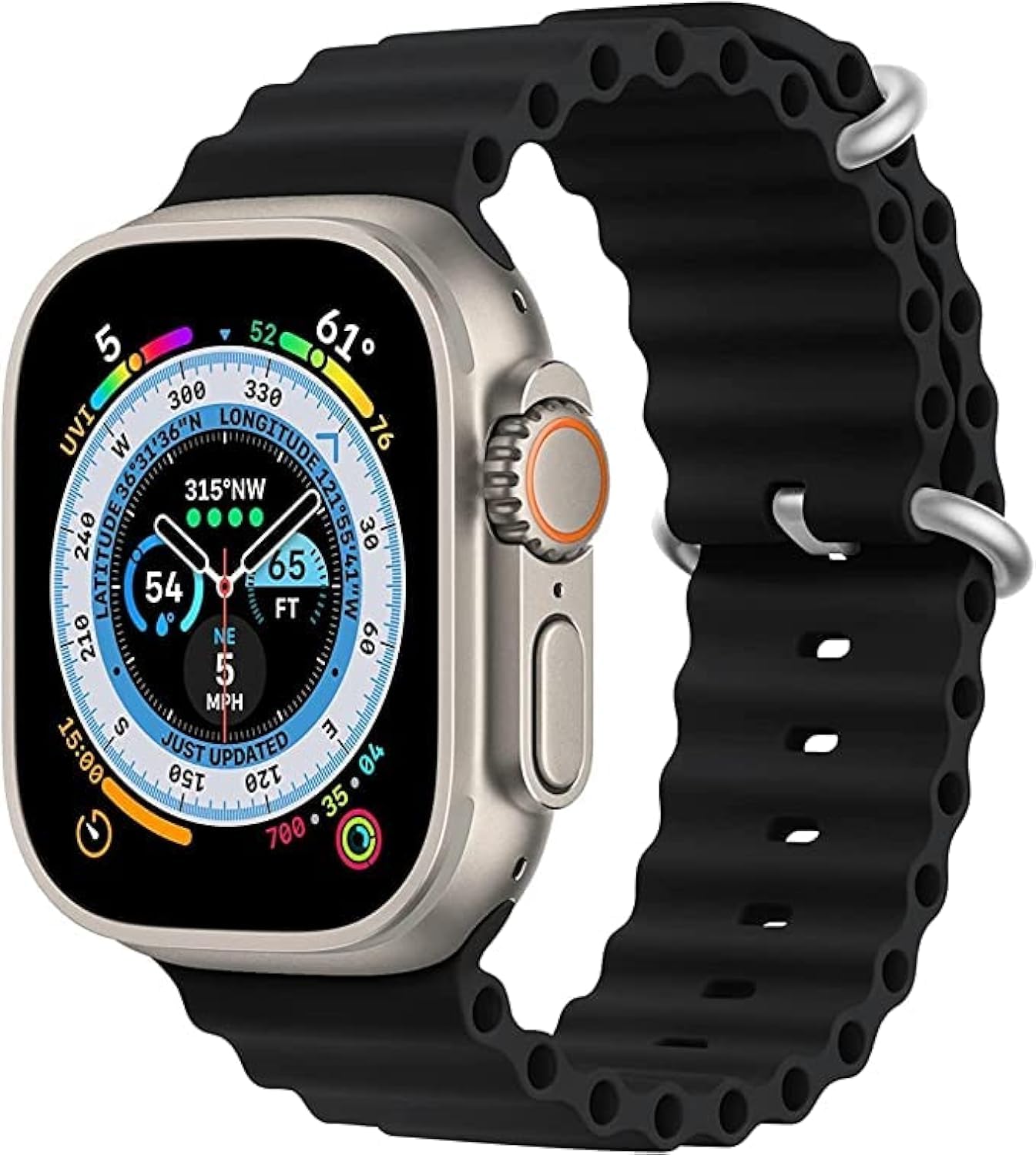 Mobilic Silicone Wavy Strap for Apple Watch – Compatible with Series 8 / Ultra / 7 / 6 / 5 / 4 / 3 / SE – 49/45/44/42mm – Black
