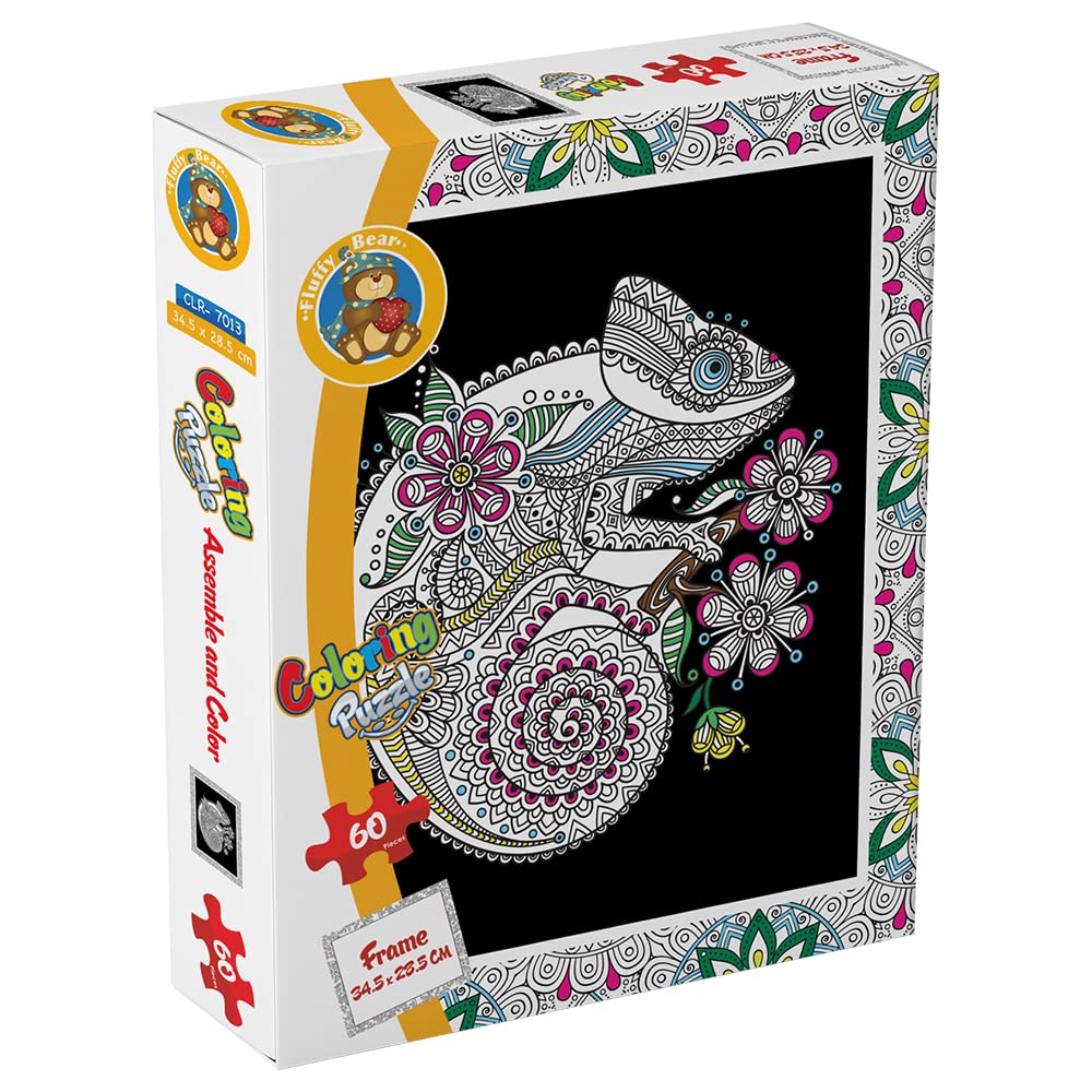 Fluffy Bear Chameleon Coloring Puzzle – 60 Pieces Educational Kids Jigsaw Puzzle