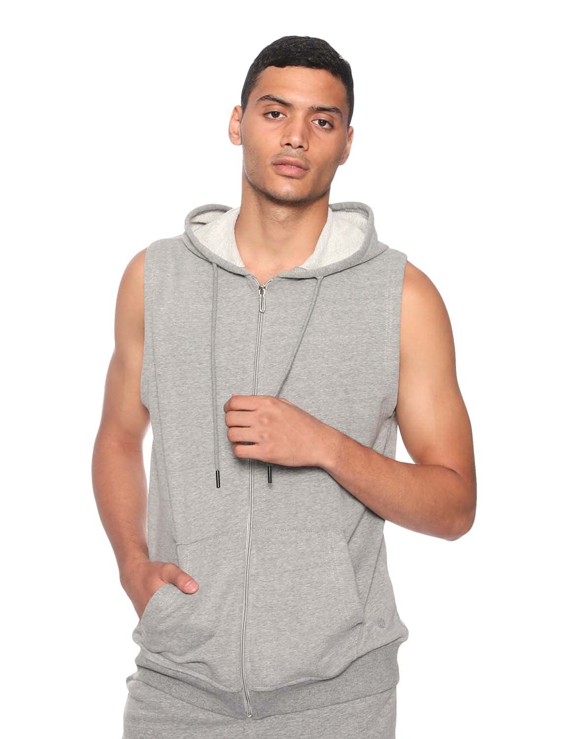 EDITORA 34 by Amr Diab Cotton Sleeveless Zip Up Hoodie with Side Pockets for Men