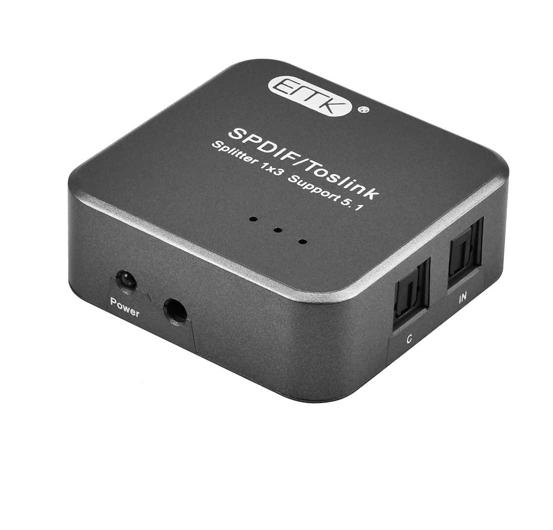 EMK KX2317 Audio Splitter 1 Input to 3 Outputs – Multi-Port Audio Adapter for Speakers, Headphones & Sound Systems, Black