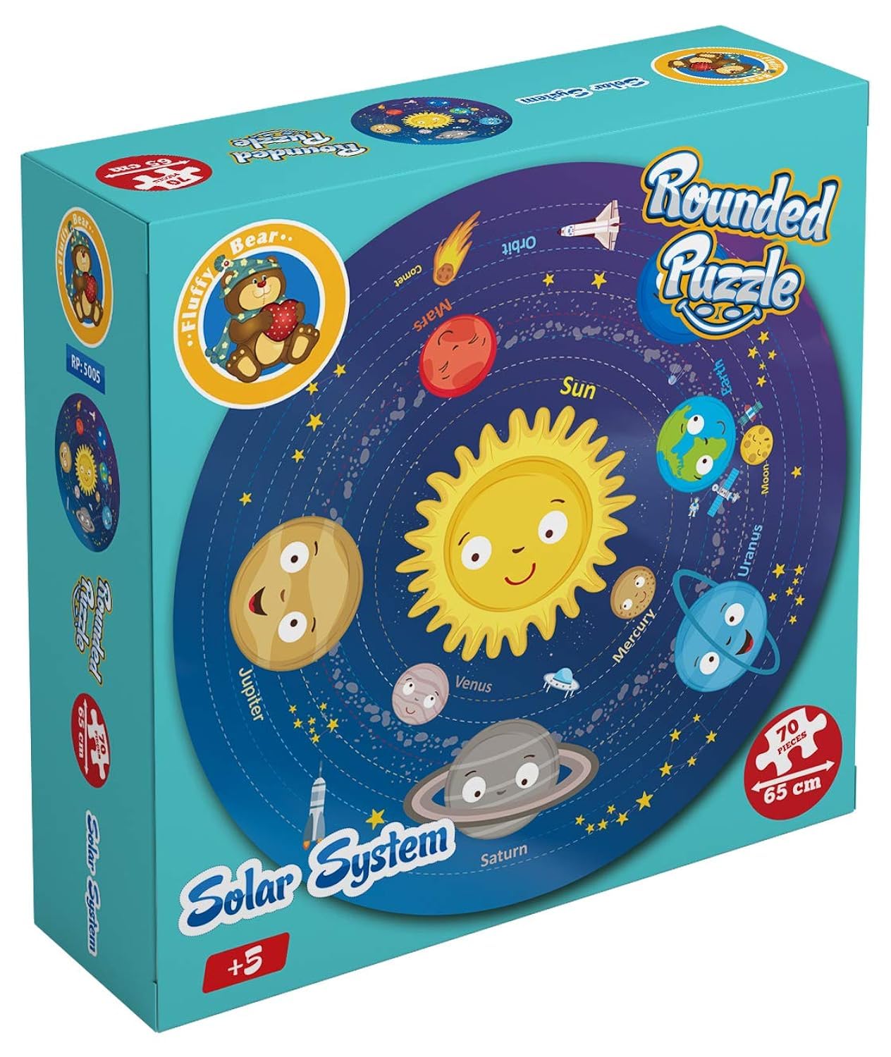 Fluffy Bear Solar System Round Puzzle 70 Pieces Educational Kids Toy