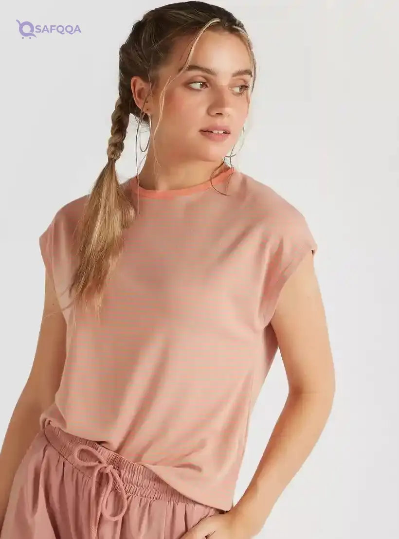 Women’s Striped Round Neck Cap Sleeve T-Shirt – Lightweight Casual Summer Top