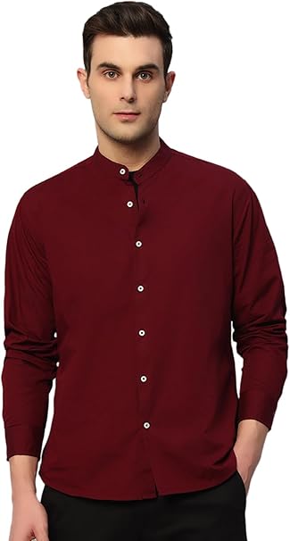 Styleville.in Men’s Full Sleeve Cotton Casual Shirt with Collar Maroon