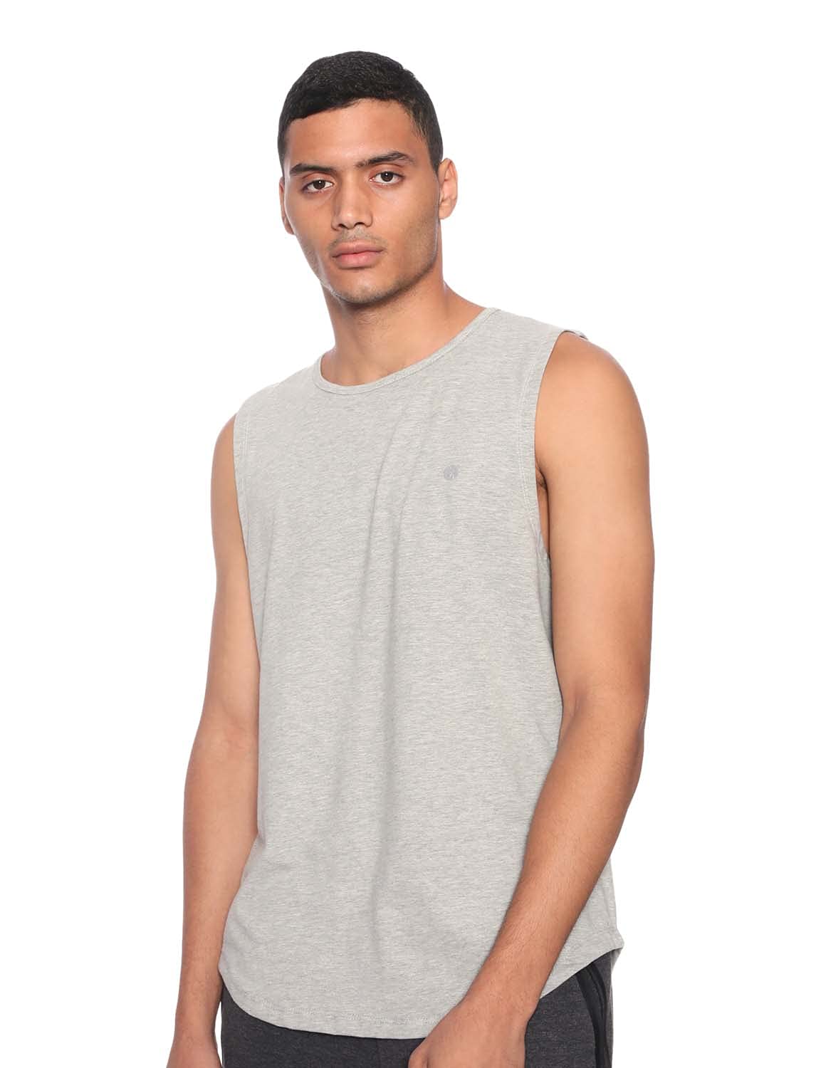 34 by Amr Diab Men’s Cotton Sleeveless Muscle Tee with Round Neck and Chest Logo for Casual Wear