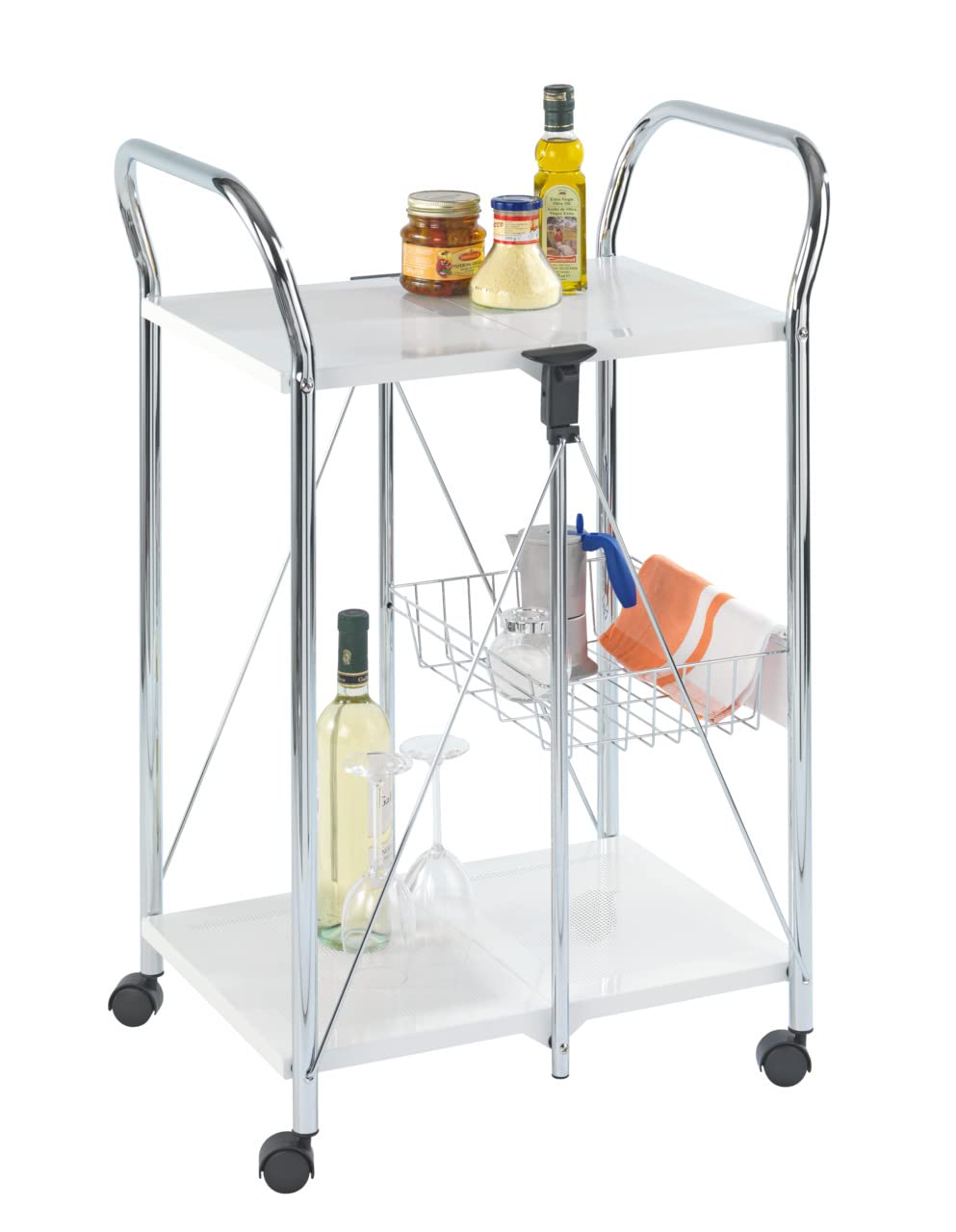 WENKO 3 Tier Rolling Storage Organizer Metal Cart with Wheels – White