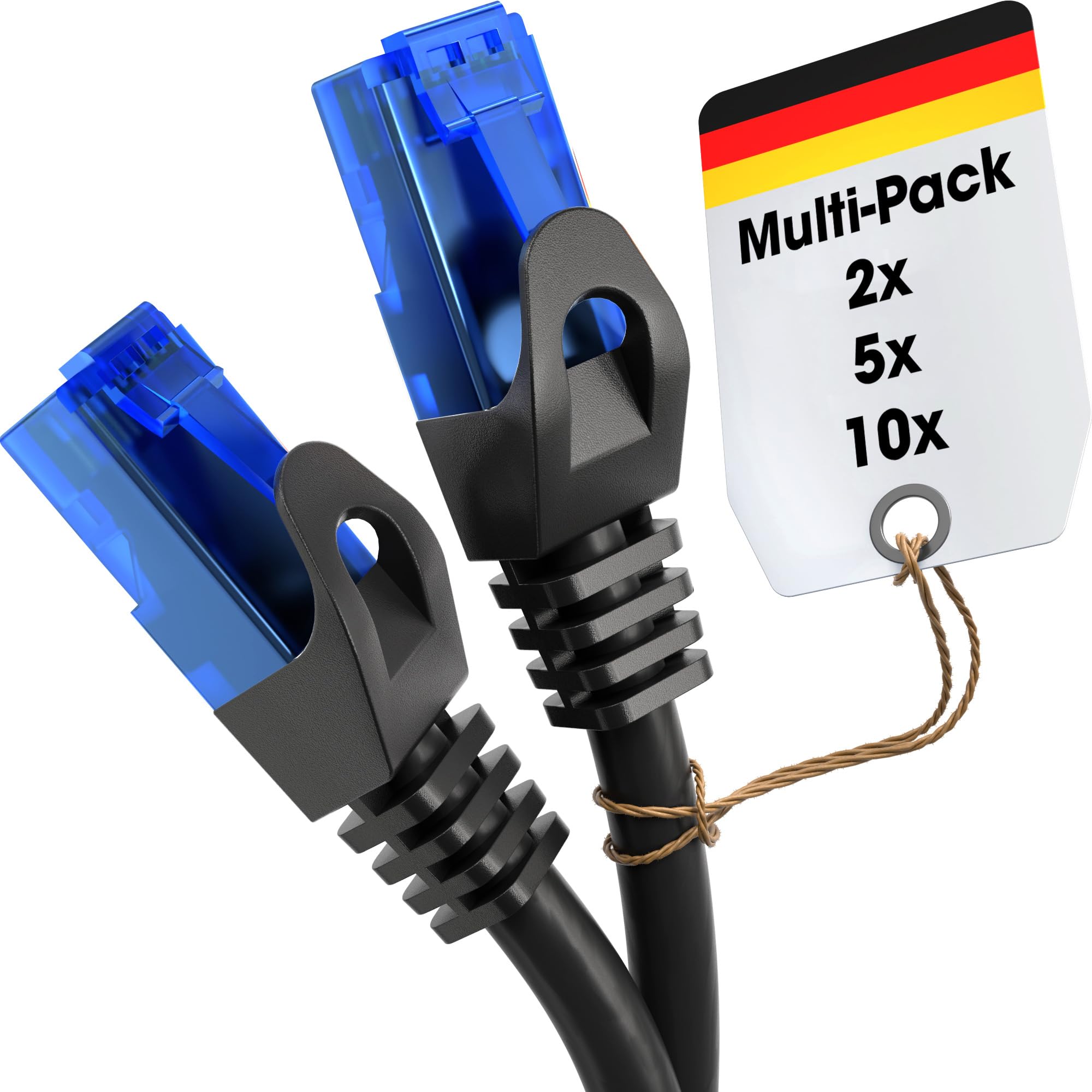 KabelDirekt 613 Ethernet Patch & Network Cable, Gigabit Speed, RJ45, Black/Blue, 0.5m, Pack of 5