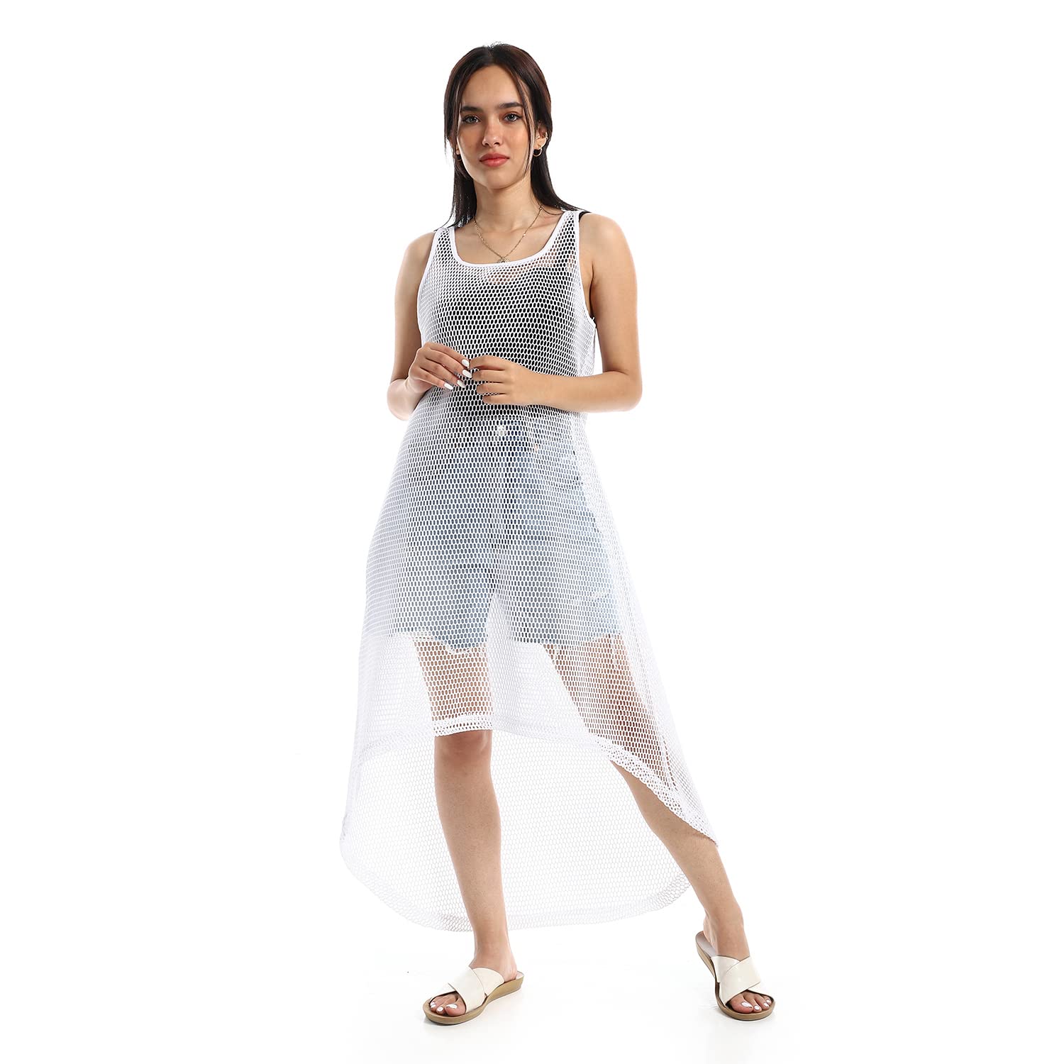 EEZEEY Women’s High Low Sleeveless Net Coverup Beach Swimwear Cover Up