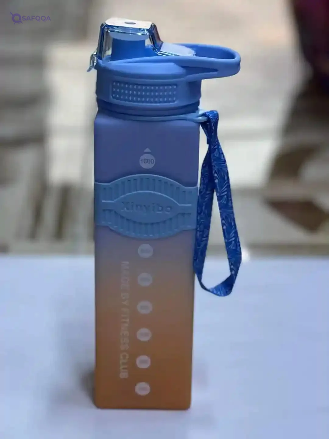 Square Water Bottle with Straw & Shoulder Strap