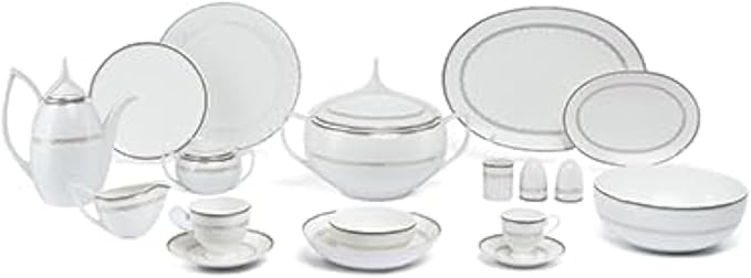 Lotus Sofia 62-Piece Porcelain Dinner Set White – Elegant Dining Collection