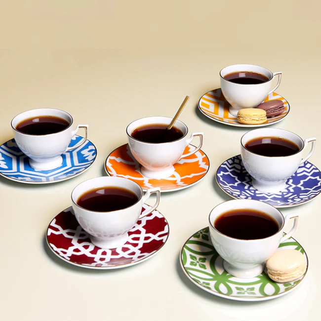 Porland Porcelain Morocco Coffee Cup & Saucer Set – 6 Cups