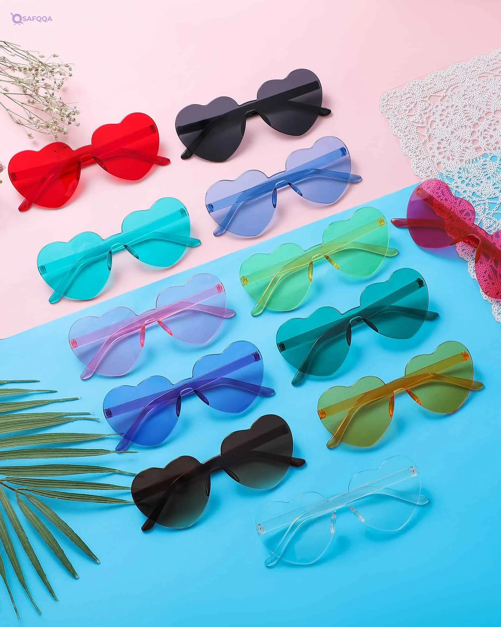 Dllween Heart Sunglasses 12 Pairs Rimless Candy Color Party Glasses