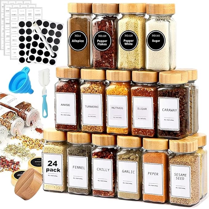 HJB VISSO 24 Pcs Glass Spice Jars Set