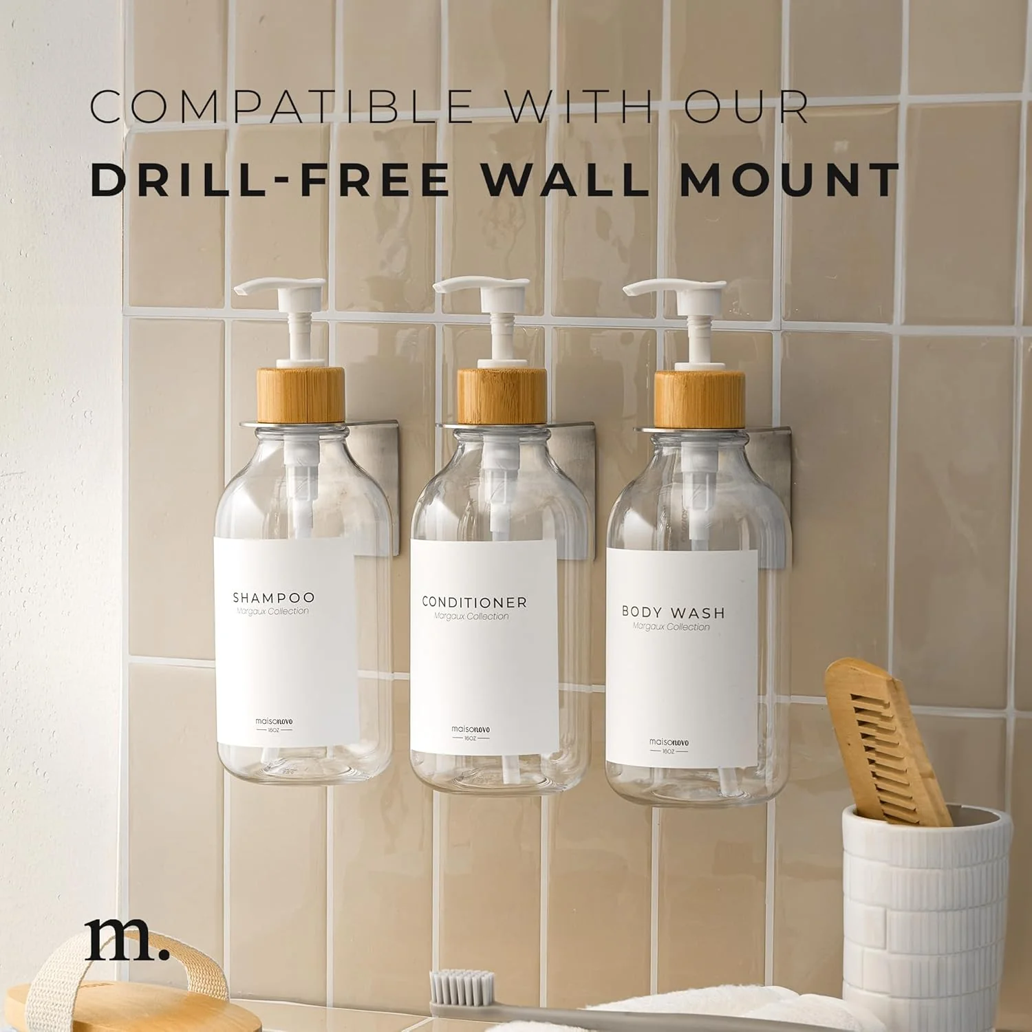 MaisoNovo Shampoo & Soap Dispenser Bottles with Shower Pump Pack of 3