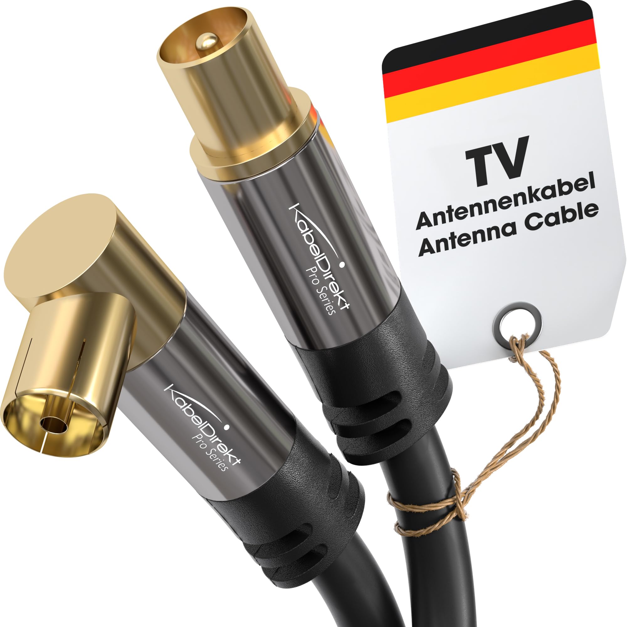 KabelDirekt 2m TV Aerial Cable – 90° Angled Coaxial Connector to Straight Plug