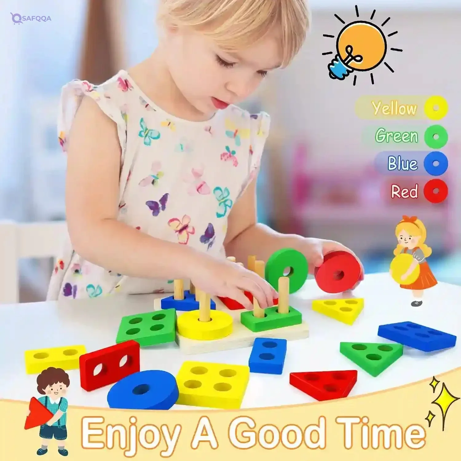 YelaJoy Educational Wooden Toys with Colorful Geometric Shapes, Sorting and Stacking Learning Toy for Kids