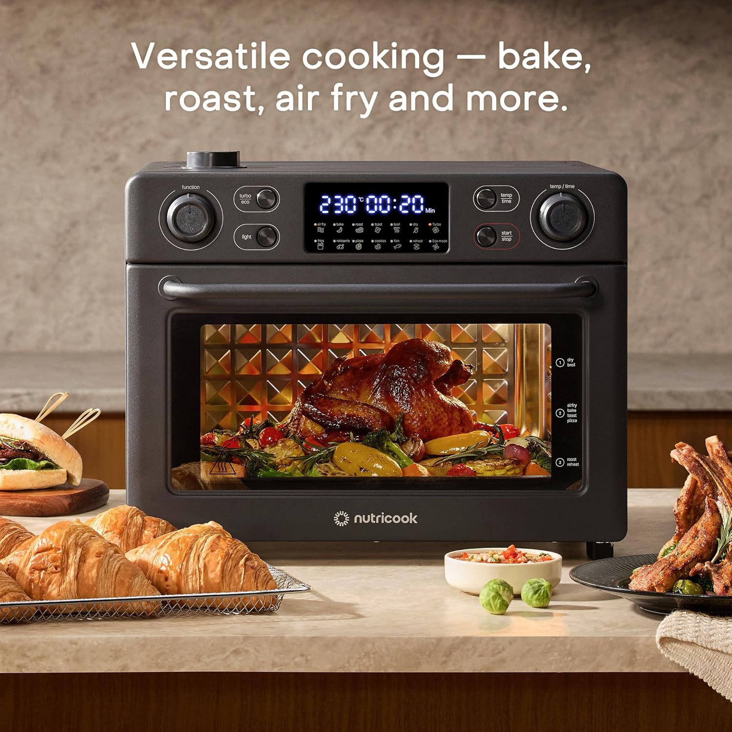Nutricook NC-AFTO330K 12-in-1 Air Fryer Toaster Oven 30L Steam Infusion Black