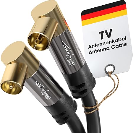 KabelDirekt 0.5m Coaxial Antenna Cable with 90 Degree Angle Male to Female 75 Ohm for TV HDTV Radio DVB T2 C S