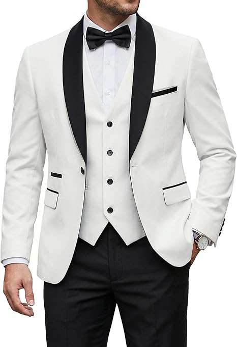 YND Men's 3-Piece Slim Fit Suit Set with Bow Tie for Formal