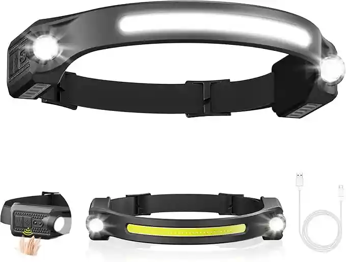AlpsWolf Rechargeable LED Headlamp 260° Wide Beam Sensor Waterproof Black
