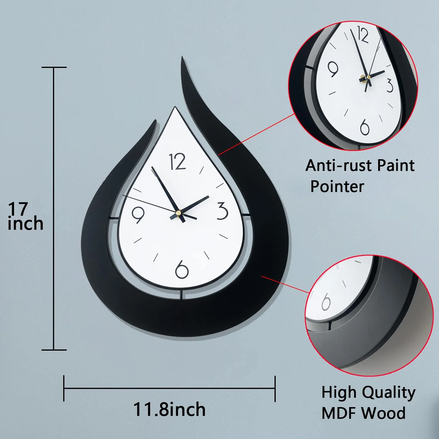 SHUNZY Decorative Wall Clock 17 Inch Black
