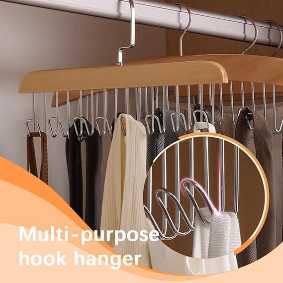 Wooden Hanger with 8 Hooks for Organizing Underwear for Men and Women
