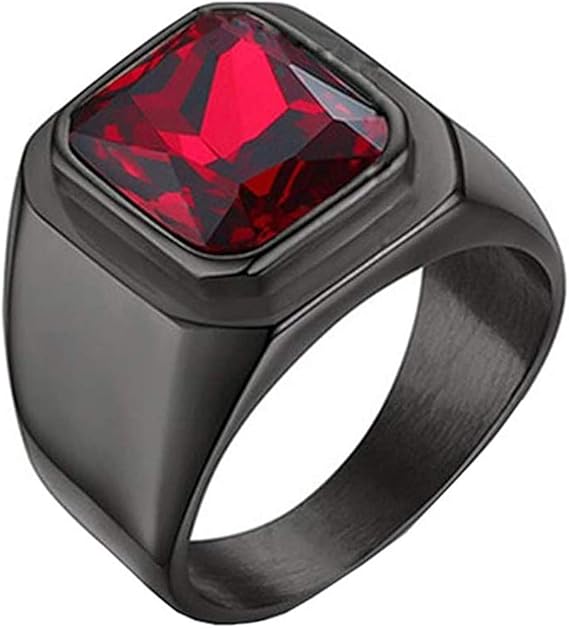 SINLEO Men’s Stainless Steel Square Gemstone Ring Black