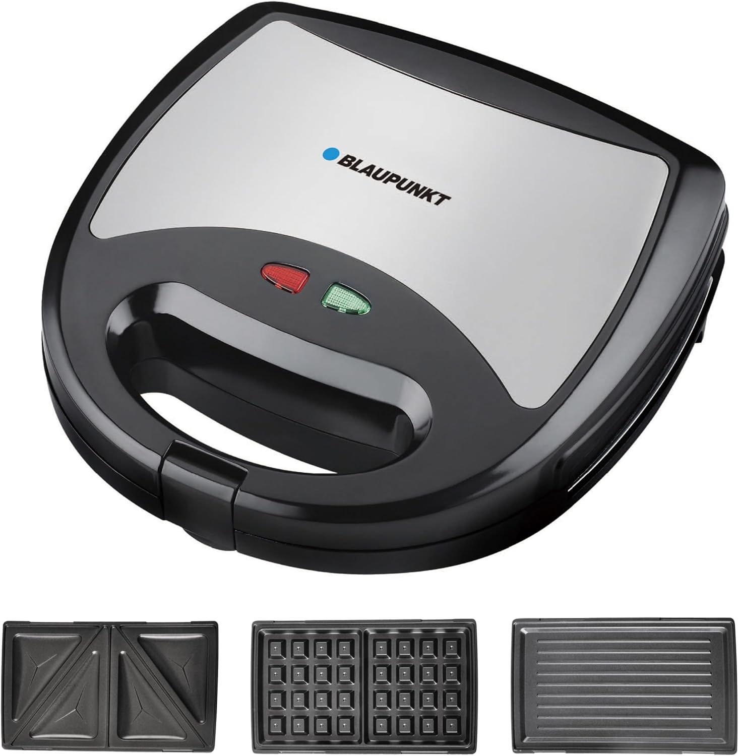 Blaupunkt 3-in-1 Sandwich Maker 750W Grill Waffle Sandwich Plates Black & Silver