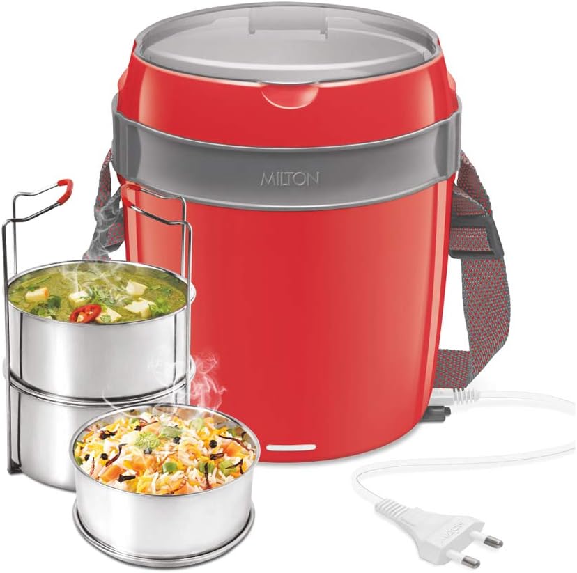 Milton Stainless Steel Electric Lunch Box 3 Containers Red – Has Scratches