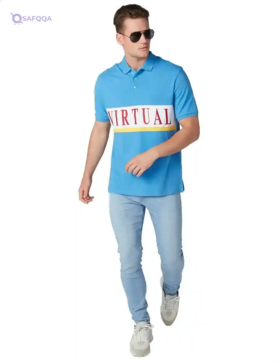 Splash Men’s Cotton Regular Fit Polo Shirt with Front Stitching Letters