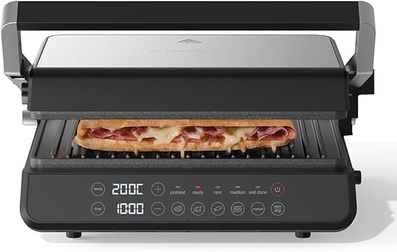 Nutricook 2000W Ceramic Contact Grill – 180° Flat Open, 5 Smart Modes, Adjustable Height, Nonstick PFOA-Free (Small Dent + Damaged Box)