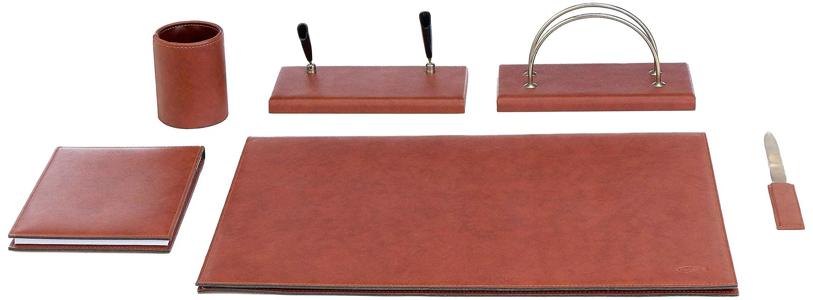 Orna Leather Desk Set Brown 6 Piece Office Table Organizer Set
