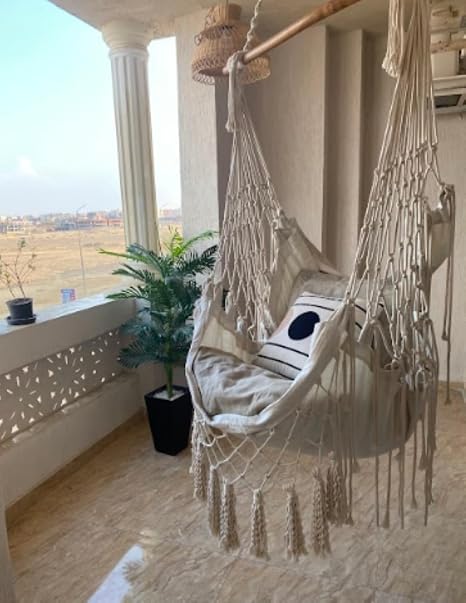 HAYAH LABORATORIES Macramé Hammock Swing with Cushions