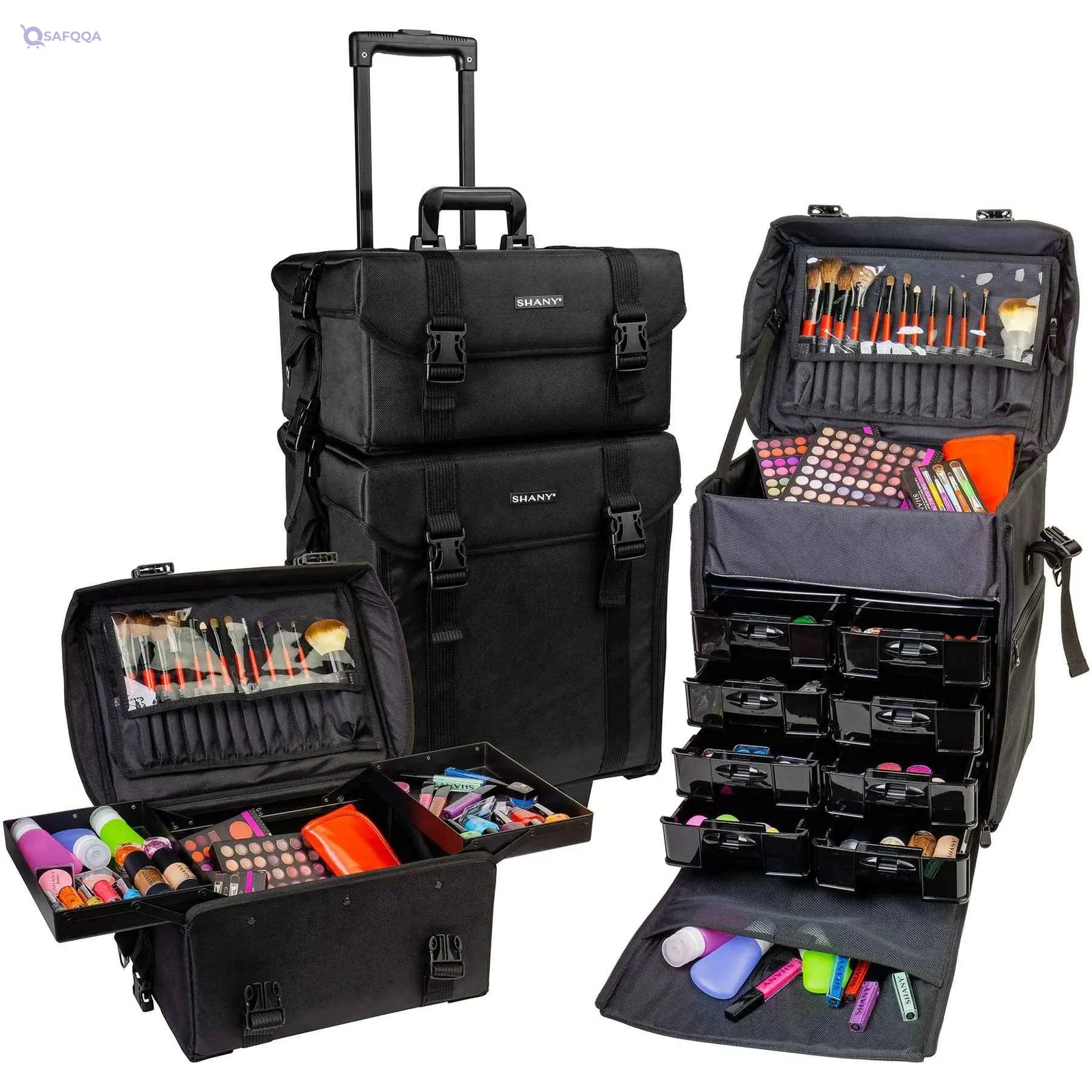 SHANY Makeup Artist Rolling Trolley Case Black Mesh Bags Open Box