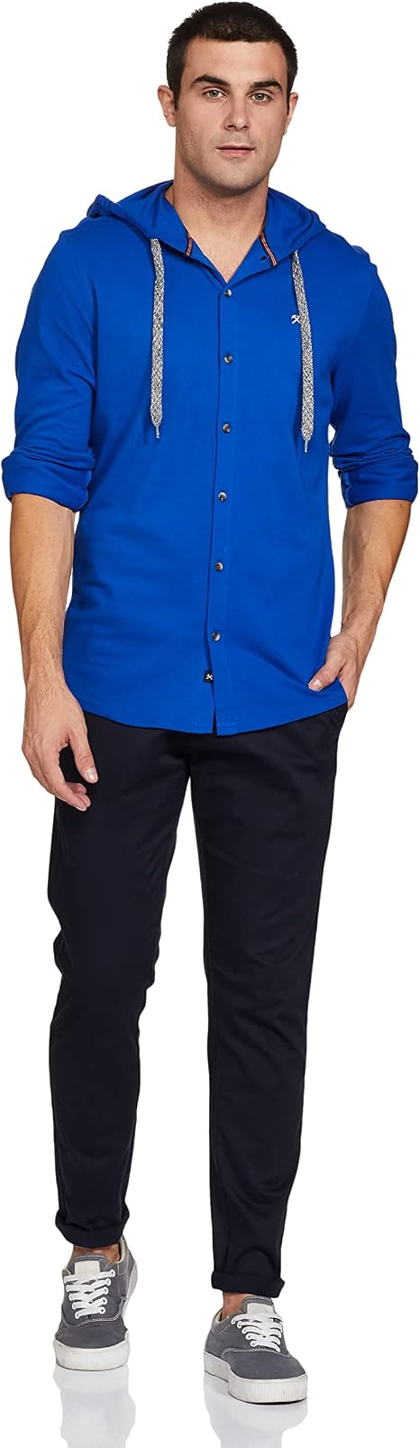 HammerSmith Men’s Hooded Shirt Long Sleeves Blue