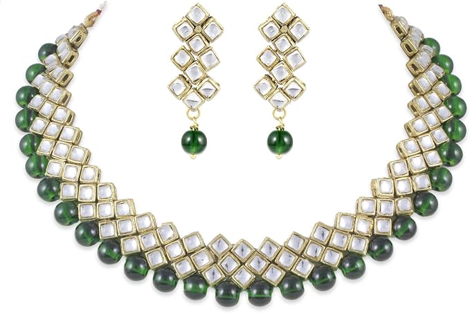 Shining Diva Fashion Pearl Necklace Set with Earrings for Women Green