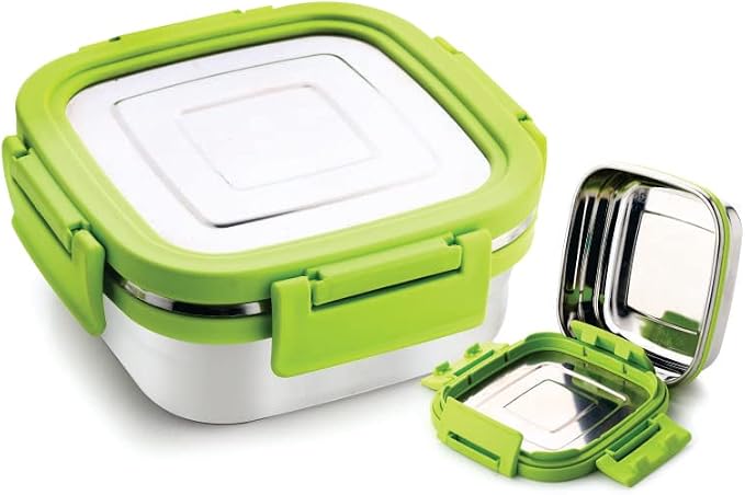 GANESH Square Stainless Steel Tiffin Lunch Box 350ml Multi Color – Have Scratches