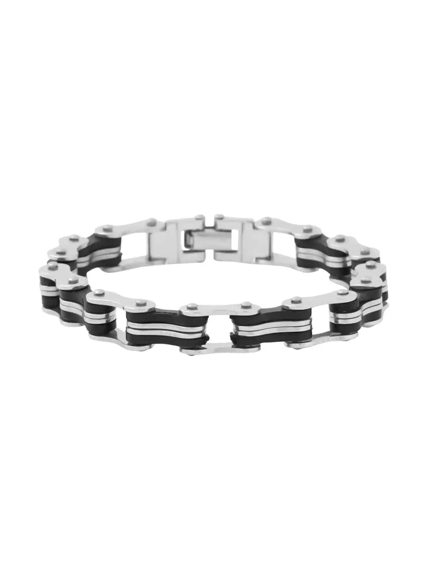Yellow Chimes Men’s Silver Black Bicycle Chain Bracelet Durable Stylish Bracelet for Men and Boys