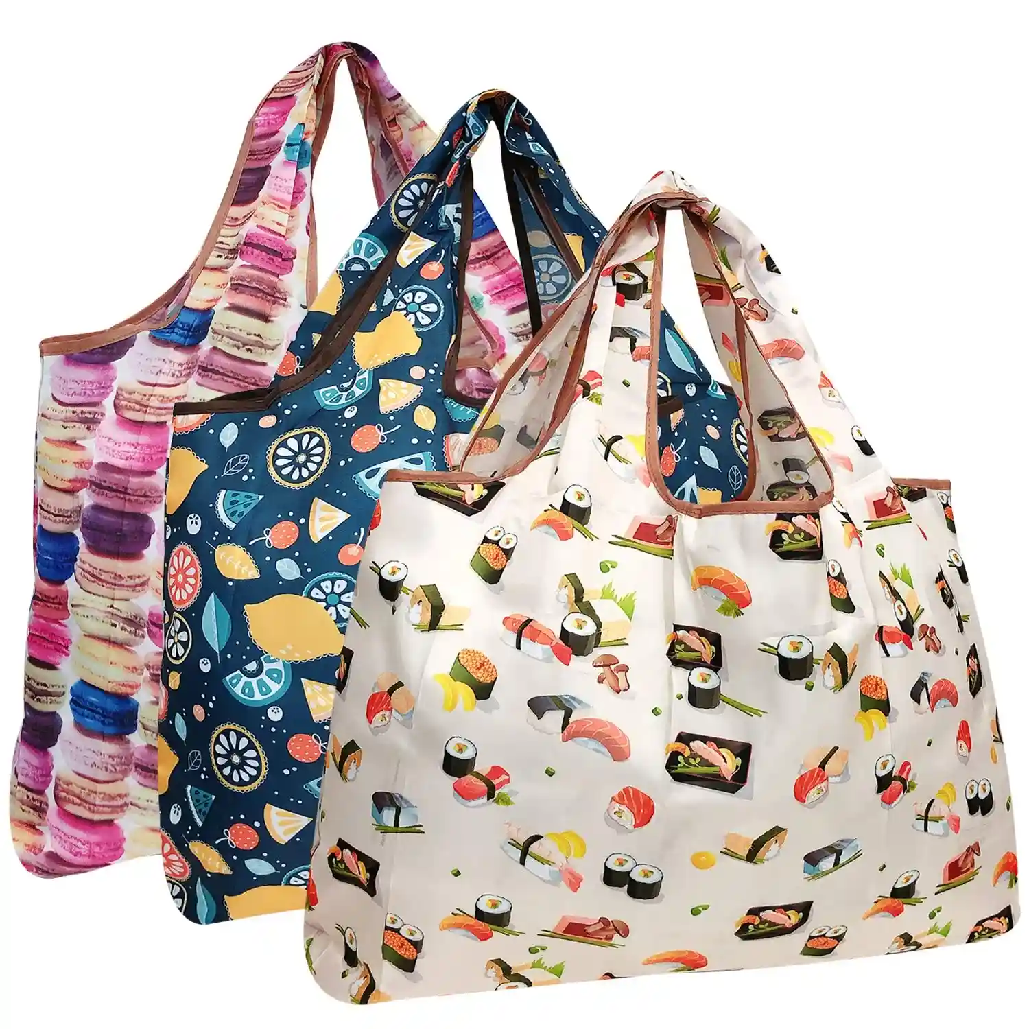 Allydrew Foldable Nylon Tote Bags 3 Pack – Reusable Multi-Color Grocery Bags