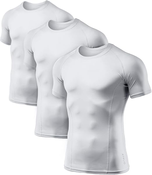ATHLIO Men’s Sports T-Shirts Pack of 3 White