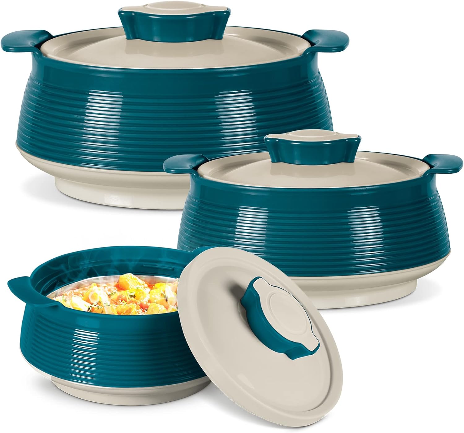 Milton Stainless Steel Casserole Hot Pot Set of 3 450ml 850ml 1.35L Green