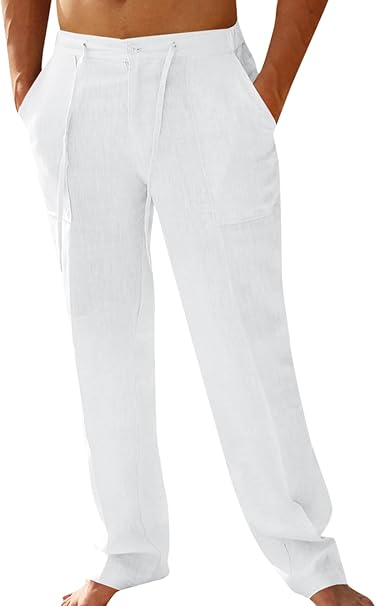 PASLTER Straight Fit Pants for Men White